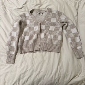 Sincerely Jules Beige and White Checkered Cardigan